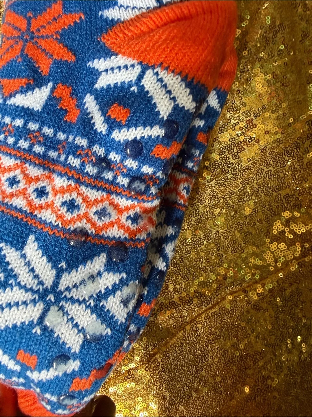 Blue & Orange Fleece-Lined Holiday Crew Socks